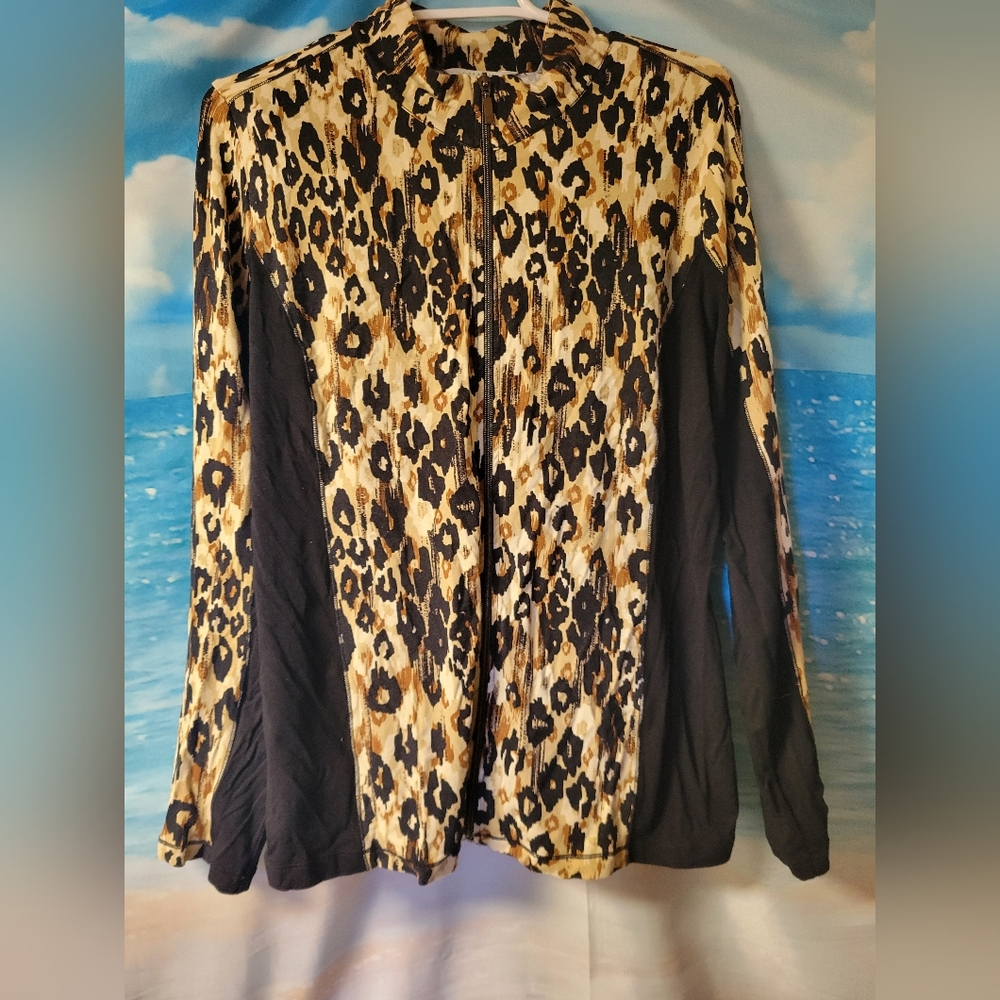 Laura Ashley Performance Wear Athletic Cheetah Print Zip Up Jacket Size Large